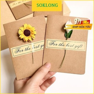 Thiệp kraft Vintage hoa hướng dương phong cách handmade xinh xắn