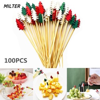 Set 100 xiên ăn trái cây bánh ngọt nhiều mẫu tùy chọn dùng một lần dành cho trang trí tiệc Giáng Sinh