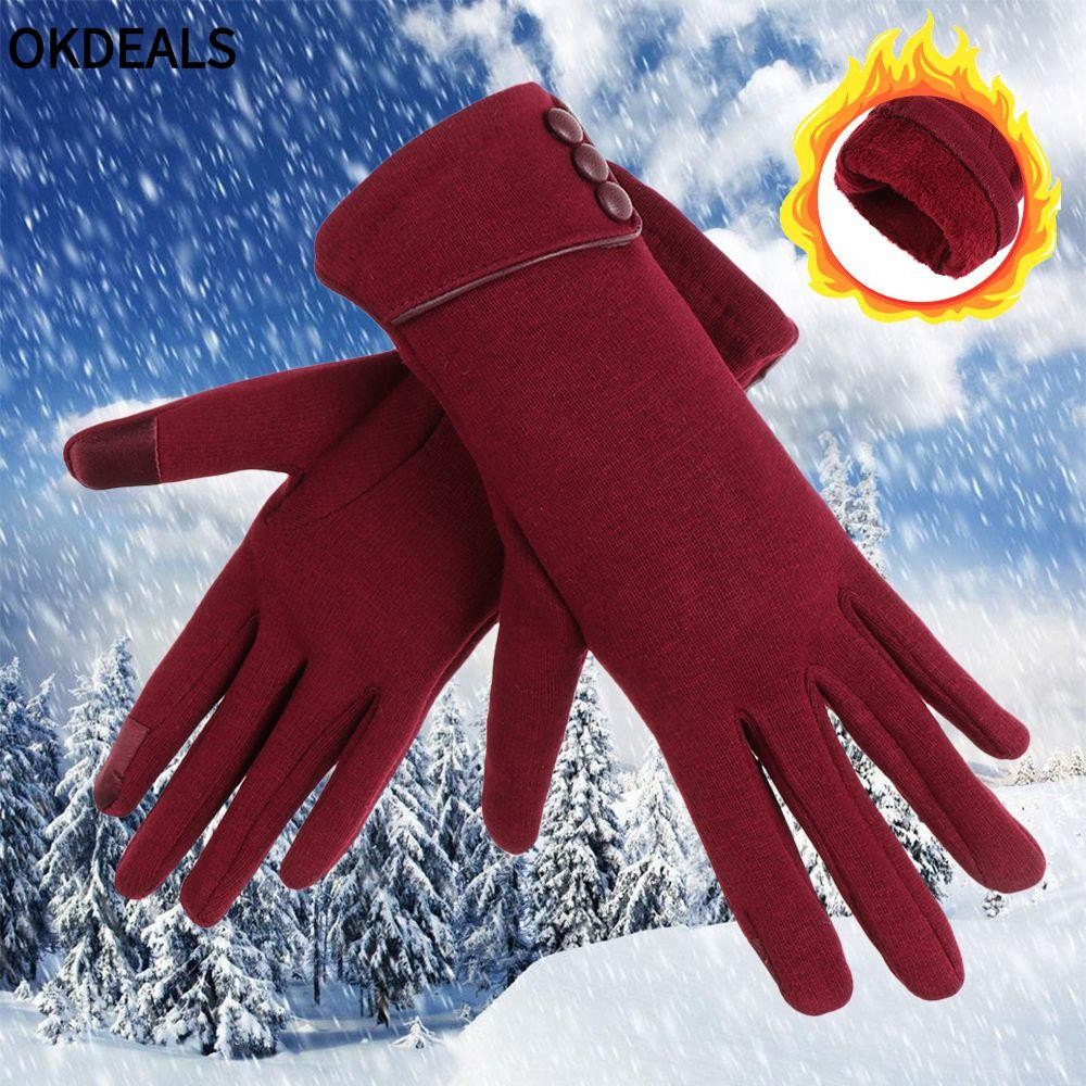 OKDEALS Găng Tay Trượt Tuyết Lót Nhung Dày Dặn Chống Gió Thời Trang Mùa Đông Có Thể Chạm Màn Hình Cảm Ứng Dành Cho Nữ