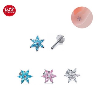 2 Chiếc F136 Titan zircon Hoa Bông Tai Ren Bên Trong Chèn Mắt Ngựa Môi stud G23 Hợp Kim Titan Cơ Thể Khuyên Trang Sức