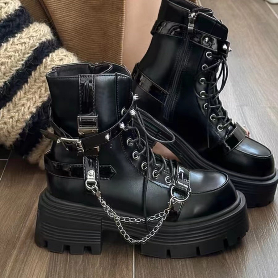 Bốt Martin Punk y2k 2024 thu đông mát mẻ ngọt ngào Bốt ngắn cổ điển phong cách Anh Nữ Lót Nhung độn cao mẫu mới QSPM dáng nhỏ