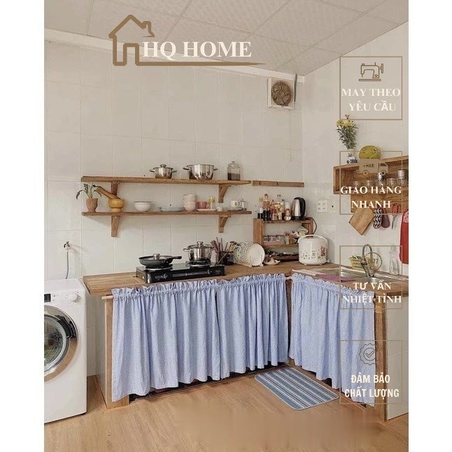 Rèm Bếp Vải Caro - Dán và Treo