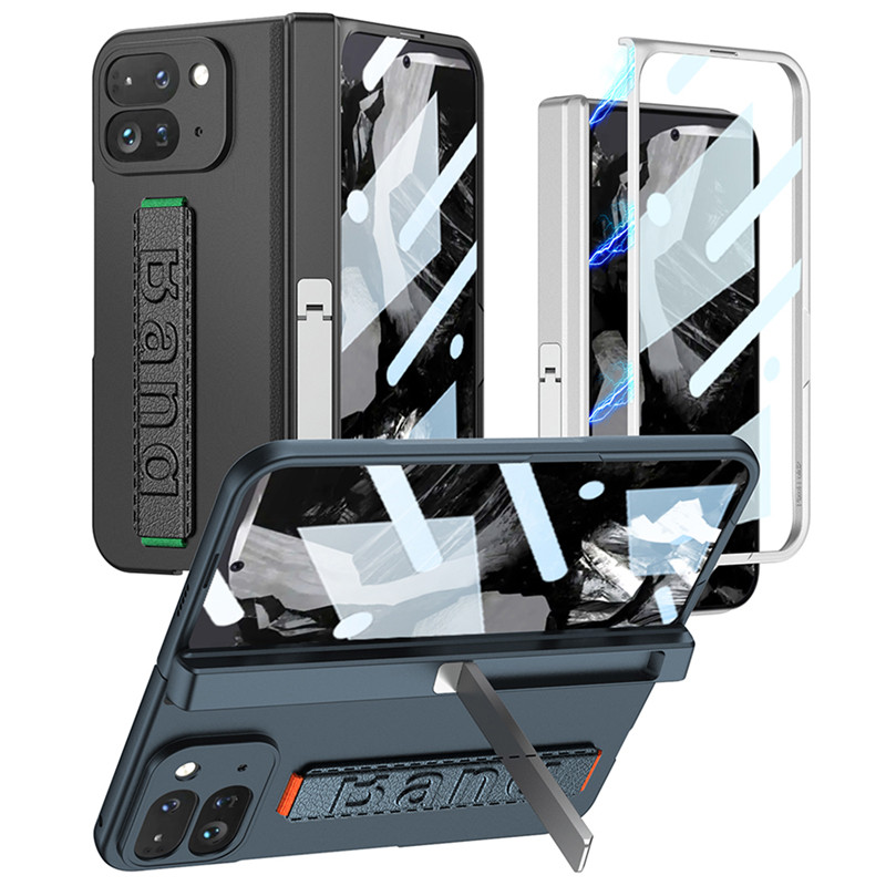 Dành Cho Google Pixel 9 Pro Fold Case GKK Bản Lề Da Dây Đeo Tay Chân Đế Hút Có Kính Trước
