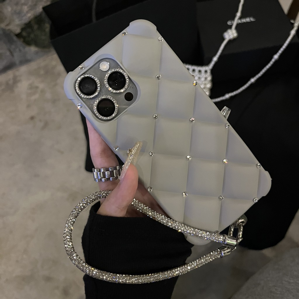 Ốp điện thoại kiểm tra kim cương giả sang trọng bằng kim cương giả cho iPhone15 Pro Max 14 13 12 11 