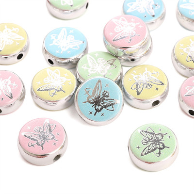 2 miếng 18mm Acrylic In Hạt Đĩa Phẳng - Bướm Hoa Hồng Cho DIY Trang Sức Vòng Tay Vòng Cổ Làm Phụ Kiện
