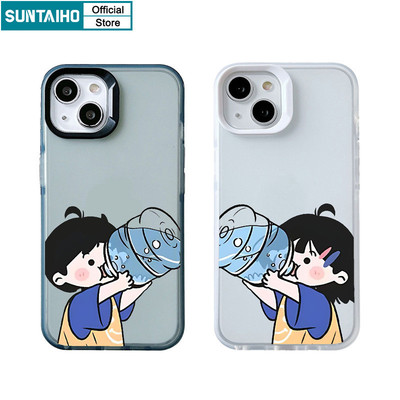 Suntaiho Vỏ Ngộ nghĩnh Hoạt Hình Cặp Đôi Họa Tiết Trong Suốt Mờ Dành Cho Iphone 16 15 14 12 13 11 Pro Max IP 7 8 Plus Iphon X Xs XR Xs Max TPU Silicon Mềm Cao Cấp Chống Sốc Ốp điện thoại