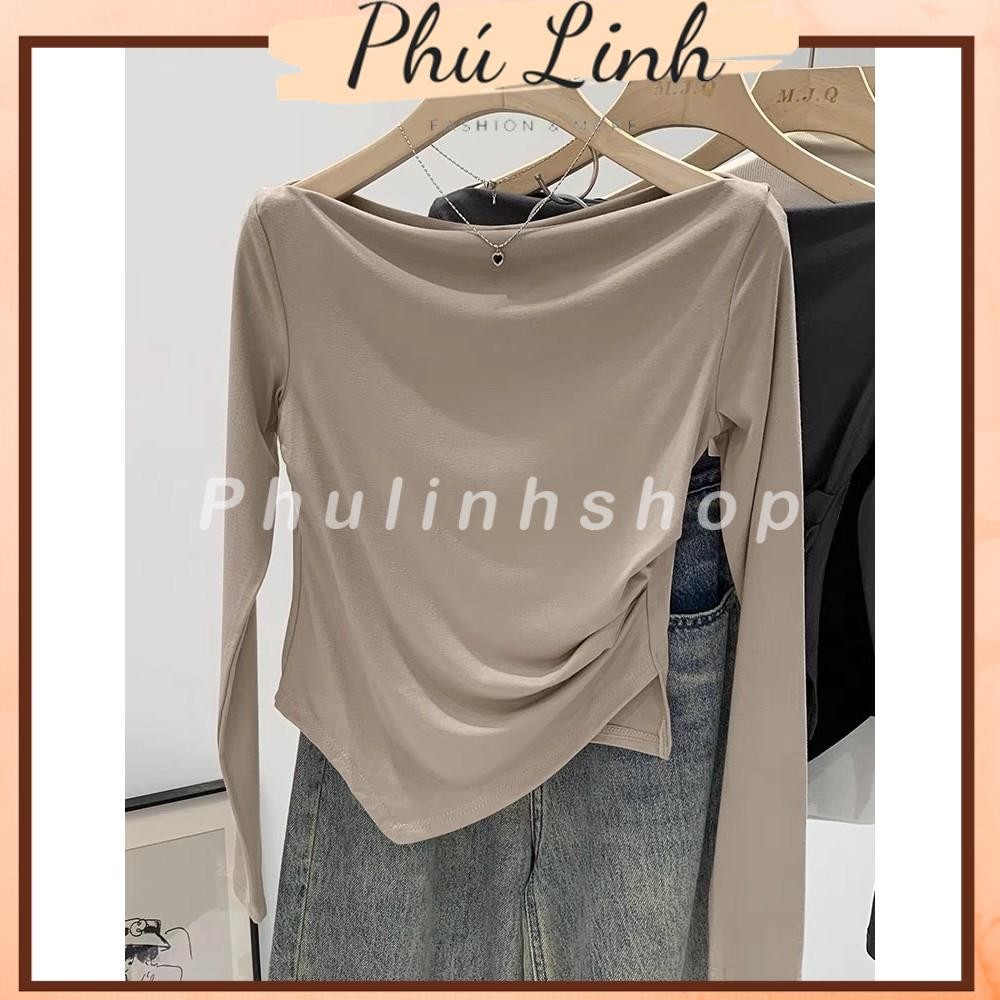 MS168 Áo thun nữ dài tay cổ thuyền vạt chéo chất liệu cotton Top Women