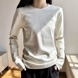  【100% cotton  Áo baby tee Áo Thun ôm body Áo y2k Áo phông dài tay màu xám đá áo mặc trong cao cấp tôn dáng mặc ngoài phong cách Hàn Quốc Instagram cho nữ 