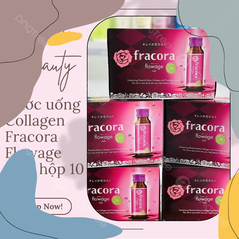 (Mẫu dùng thử) Nước uống Collagen Fracora Flowage Rich hộp 10 chai x 50ml