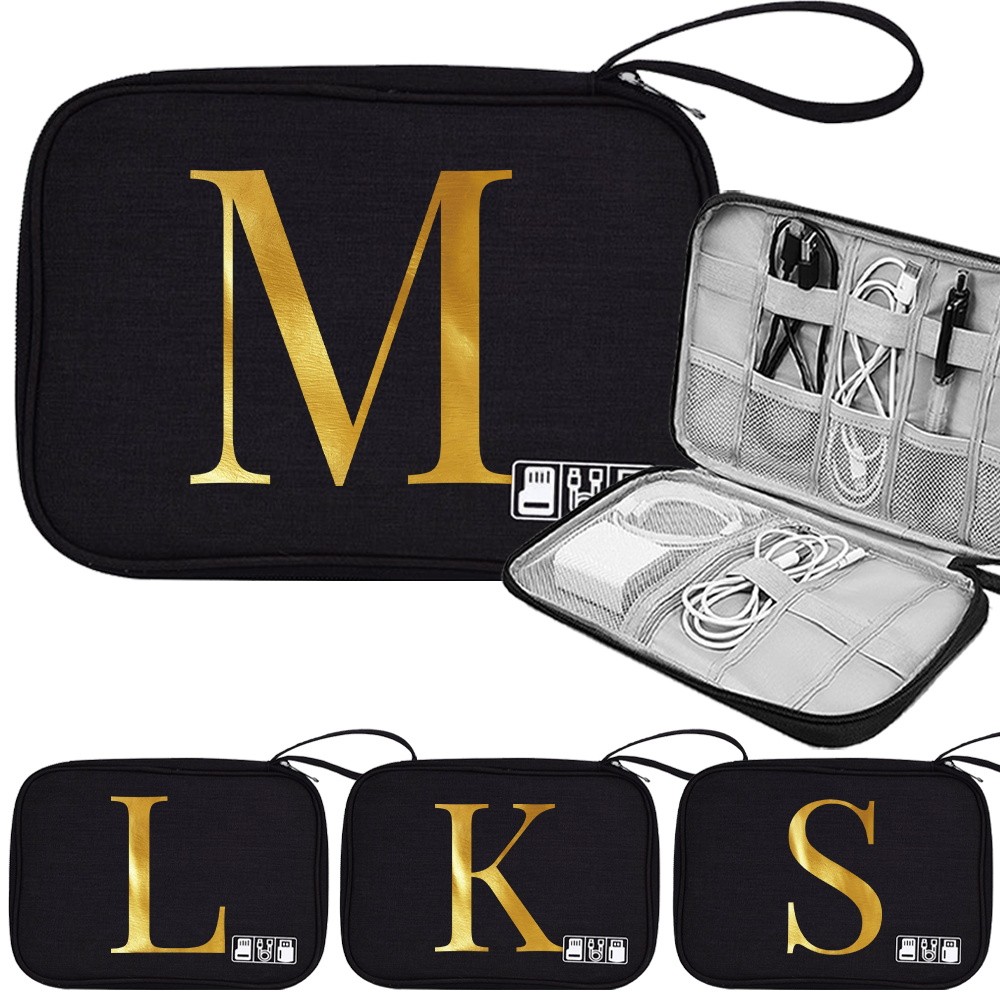 Digital bag Charger Bag Mobile Power Bag Cable Storage Box zipper bag Multi-Functional Letter Patter