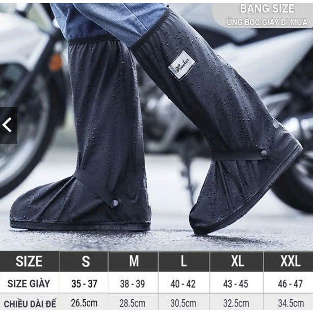 Ủng Bọc Giày Đi Mưa Cổ Cao Size S-XXL - Khóa Kéo 2 Lớp, Chất Liệu PVC, Chống Thấm Nước/Trơn Trượt