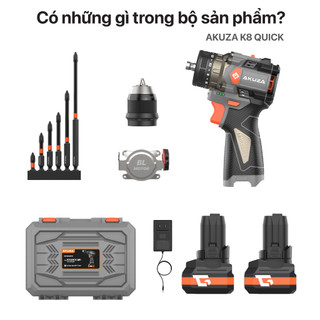  Khoan Pin AKUZA K8 QUICK Có Búa- Khoan pin 16,8V Không Chổi Than Đầu Kẹp 10mm,Tặng bộ mũi vít 