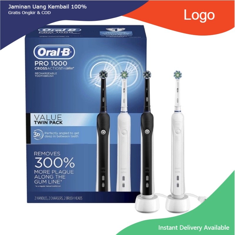 Set 2 Bàn chải điện Oral-B Pro 1000 Rechargeable Toothbrush Đen+ Trắng USA