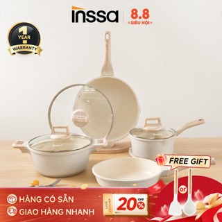Inssa Bộ Nồi Chảo Chống Dính 4 Món Dòng Vanilla Ice Cream Kích Thước 18-24-28cm GUOJ030 - Bảo Hành 1 Năm