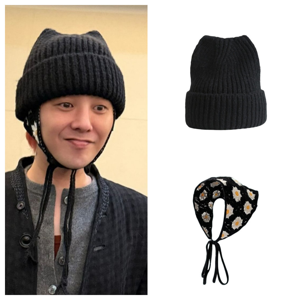 Gd Gwon Zhilong Cùng Phong Cách Tai Mèo Cotton Dệt Kim Mũ gd Daisy Khăn Trùm Đầu Nam Nữ Thu Đông Ấm 