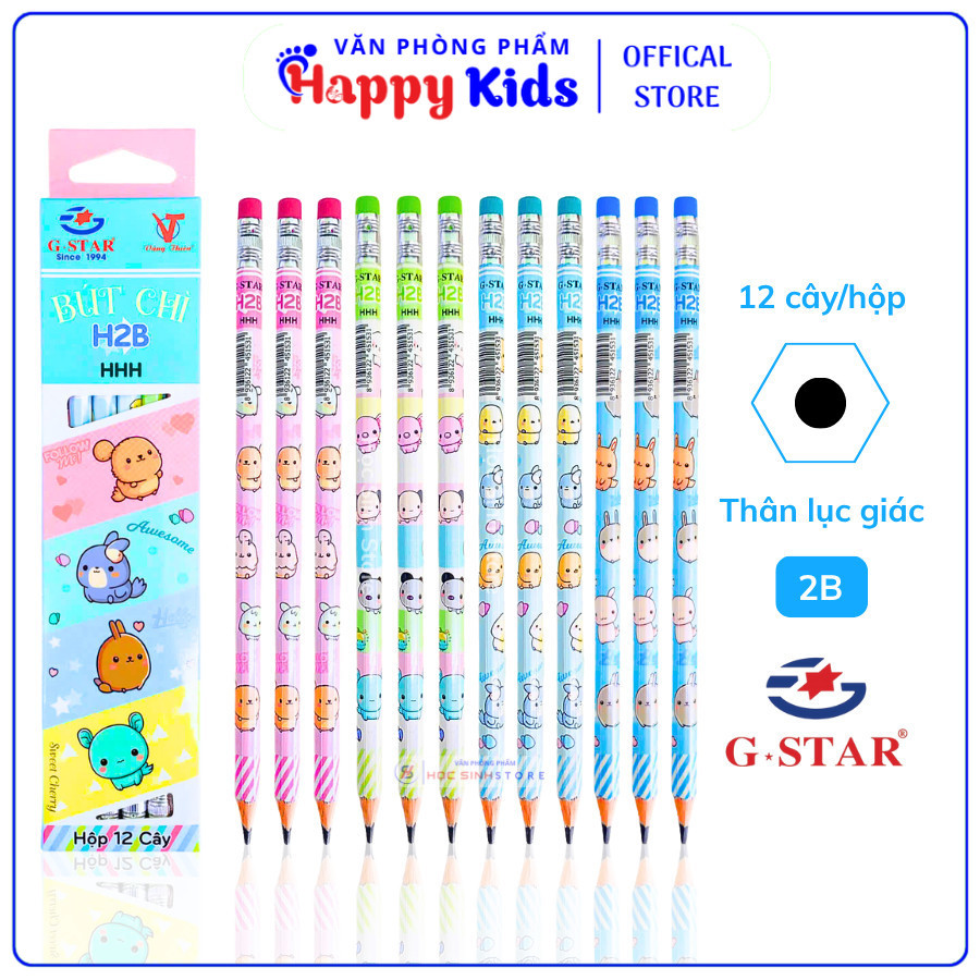 Hộp 12 Cây Bút Chì Vỏ Nhựa G-Star HHH H2B - VPP Happy Kids
