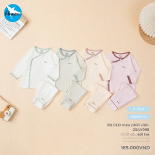   Avaler Chính Hãng  Bộ Quần Áo Sơ Sinh Dài Tay Avaler Nền Màu Phối Viền Vải Sợi Tre Cao Cấp Mềm Mịn Cho Bé Mẫu Mới 