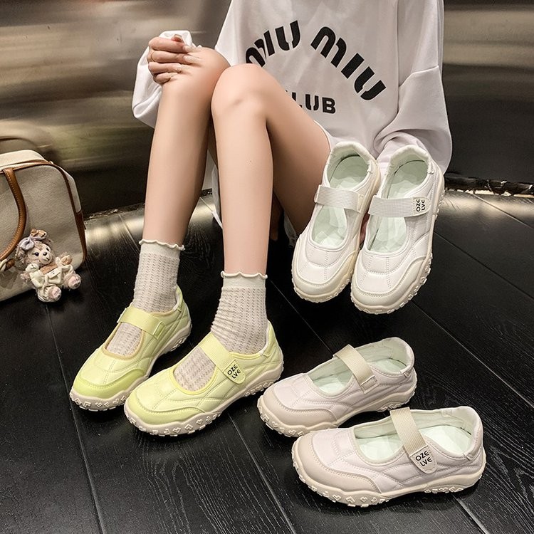 Phong Cách Mới Thoải Mái Thoáng Khí Ngón Chân Tròn Flat Velcro Đế Dày Mary Jane Loafers Thời Trang Sinh Viên Mặc Ngoài Trời Chống Trơn Trượt Thể Thao Đế Mềm Mary Jane