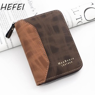 HEFEI đỡ mờ, Ví dây kéo ngắn nút cổ điển, Kẹp tiền mặt chống thấm nước bằng da PU Ví đựng tiền xu nam