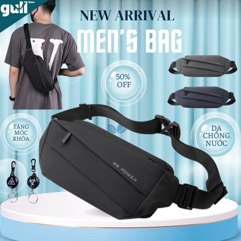 [Tặng móc khóa] Túi đeo chéo của nam da chống thấm nước, túi đeo vai mini mới, túi bao tử đeo hông