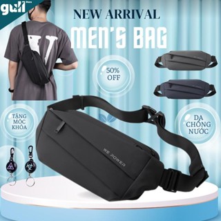 [Tặng móc khóa] Túi đeo chéo của nam da chống thấm nước, túi đeo vai mini mới, túi bao tử đeo hông