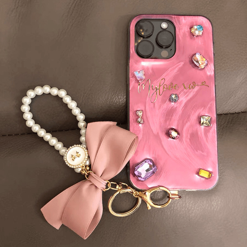 ốp lưng Girly Pink Bow Pearl Lanyard for Samsung Galaxy A16 A06 A55 A35 A73 A72 A52S A52 A25 5G A22 
