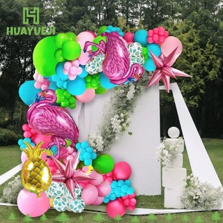 Huayueji Flamingo Shape, Lá Hồng Nhiệt Đới, Mùa Hè Teal Xanh Xanh Dương Vòm Bộ Bé Gái