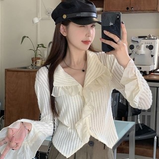 Yuewen Ren Xù Sọc Áo Sơ Mi Nữ Mùa Thu Tính Khí Áo Sơ Mi Mỏng Hơn Nhìn Top Bao Thịt