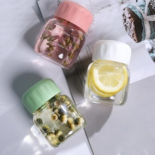 Chai Nước Thủy Tinh 300ml Có Tay Cốc Và Nắp Gia Đình Di Động Ăn Sáng Cà Phê Nước ép Sữa F0f5