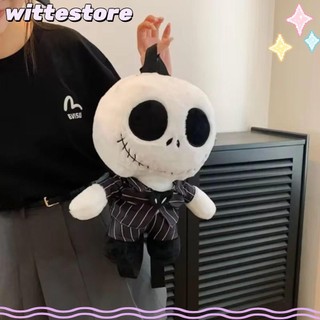 Ba lô WITTE Jack Skellington, Ba lô kẹo Halloween hoạt hình mềm mại, Thời trang cơn ác mộng trước khi túi búp bê hoạt hình sang trọng Unisex