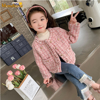 Áo khoác cardigan phong cách nhỏ thơm của MOMCHOOS Girls, áo khoác màu hồng cho trẻ em
