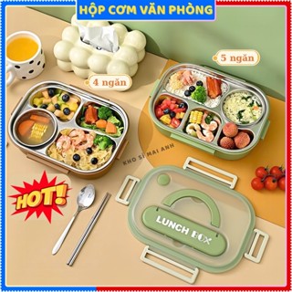 Hộp cơm giữ nhiệt, hộp cơm văn phòng, 4 và 5 ngăn, tặng kèm thìa đũa, ruột inox 304 cao cấp