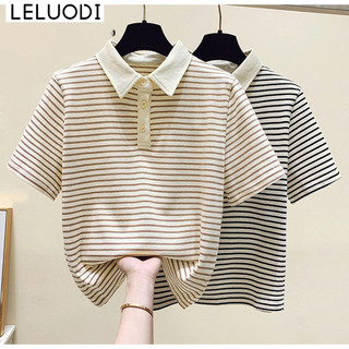 Áo thun Lovito có cổ ghép nối màu sắc họa tiết sọc có nút phía trước phong cách thường ngày cho nữ LNE38178 (Cà phê/Đen)