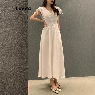 Đầm Lovito phối nút màu trơn phong cách thanh lịch cho nữ LNE64164