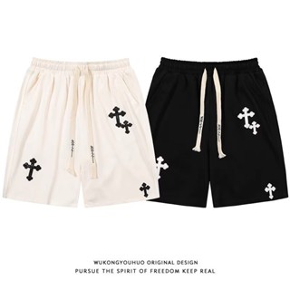 M-5xl Nam Trắng Retro In Chữ Thập Quần Short Thể Thao Xu Hướng Mùa Hè Màu Đen Phong Cách Đường Phố Quần Short Rời