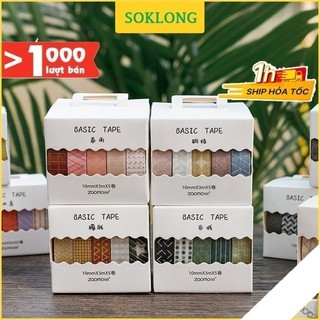 Set 5 Washi tape băng dính nhiều màu trang trí đa năng [SOKLONG], sổ bullet journal