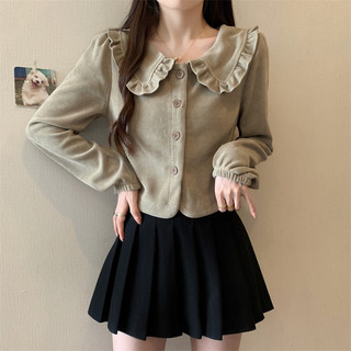 Kii Wii Mùa thu mới dành cho nữ phiên bản Hàn Quốc Cổ búp bê bằng vải nhung Áo dài tay đa năng 240810