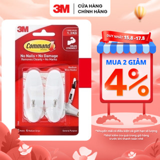 Móc dán tường đầu kim loại 3M™ Command™, 17068, tải trọng 1.3kg, bám cực chắc, vỉ 2 cái, Dùng sắp xếp nhà cửa