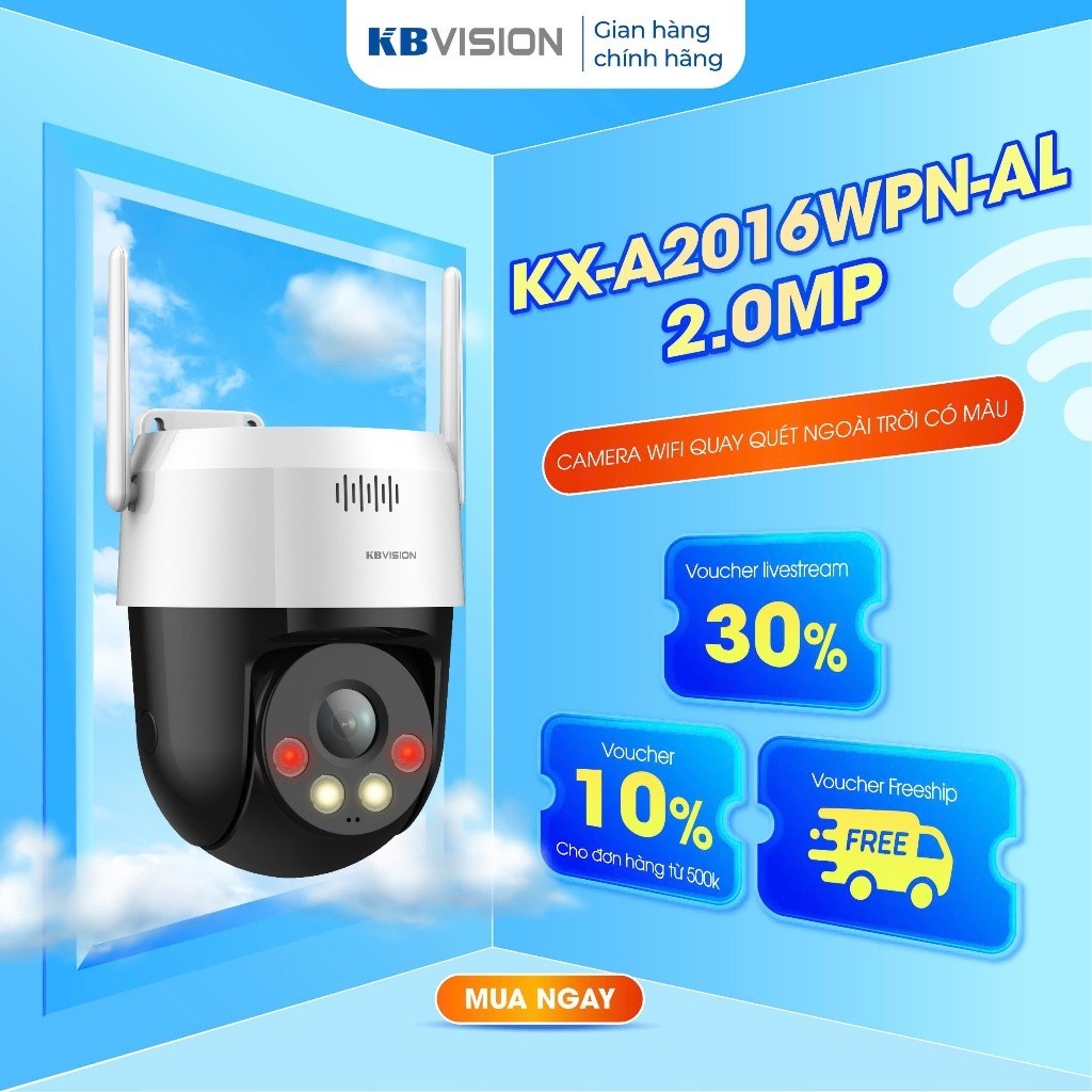 [TPC]Camera WIFI Xoay Ngoài Trời KBVISION KX-AF2016WPN-AL, Xoay 360 độ, Đàm Thoại, Cảnh Báo Đèn Và C