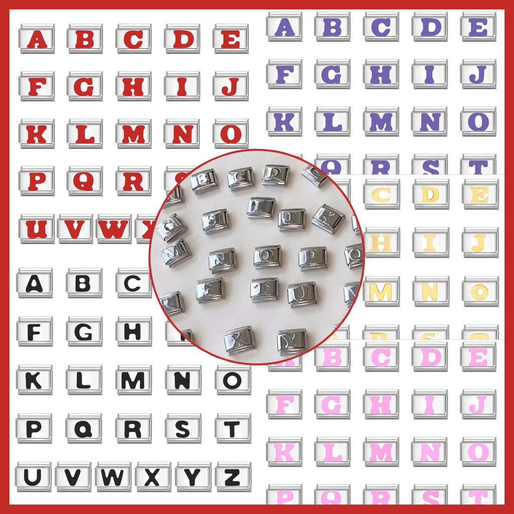 5 Màu Sắc 26 Chữ Cái A-Z Ý Mô Đun Vòng Tay Quyến Rũ Liên Kết Phù Hợp Với 9 Mm Thép Không Gỉ Quyến Rũ Vòng Tay Làm Tay DIY Vòng Tay