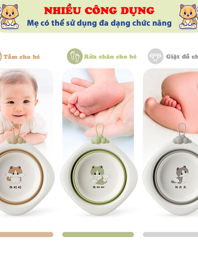 {Bedding accessories} Thau gấp gọn cho bé chất liệu nhựa cao cấp BBShine, Chậu rửa mặt cho bé tiện