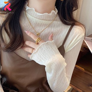 Ruidiandian Áo lót ren cổ cao nửa cổ cho nữ 2024 Phong cách mới có lưới bên trong, mùa thu đông dài tay