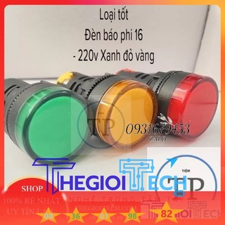 Đèn báo 220v pha ad16-16c phi 16 220v xanh đỏ vàng led lắp tủ điện