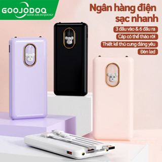 Sạc dự phòng Goojodoq 10000mah với 4 cáp dữ liệu bộ sạc di động hoạt hình có đèn