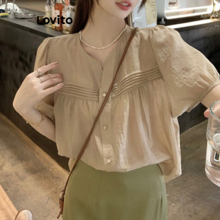 Áo kiểu Lovito có họa tiết màu trơn phong cách thường ngày cho nữ LNA60098