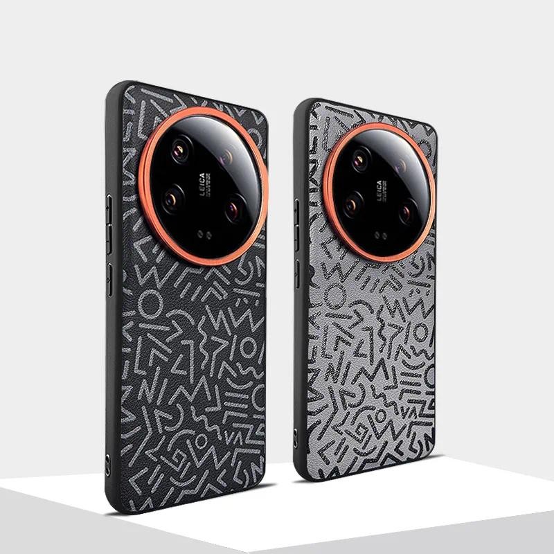 Sơn Hình Học Graffiti Trơn Da Cho Xiaomi 13 Ultra Mi 14 Ultra Mi14 Pro Kim Loại Lỗ Ống Kính Độc Lập 