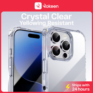  Rokeen cho iPhone 17 16 15 14 13 12 Pro Max Crystal Clear Slim Case chống vàng góc siêu va đập 17 Ốp lưng trong suốt không khí 