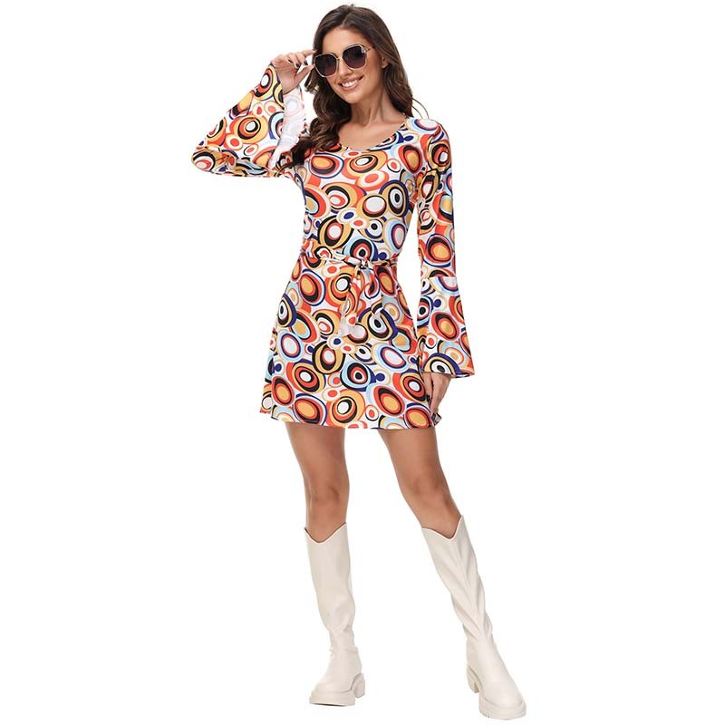 60 thập niên 70 Nữ Hippie Trang Phục Phụ Kiện Hippie Disco Đầm Halloween Boho Đầm Hippie