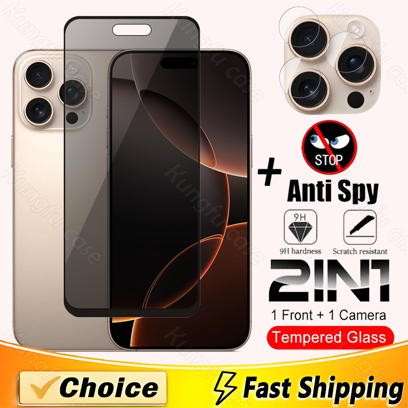 2in1 Bảo Vệ Màn Hình Riêng Tư Phim Kính Cho Apple iPhone 16 15 14 Pro Max Plus iPhone16ProMax iPhone