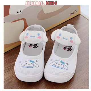 Giày cinnnamoroll màu trắng trong nhà mẫu giáo, giày vải đế mềm thoáng khí cho bé gái có búp bê